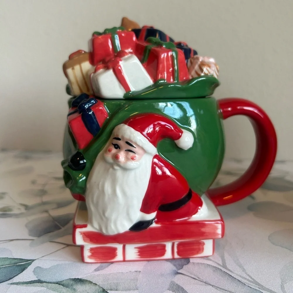 West Elm Santa Mugs with lids